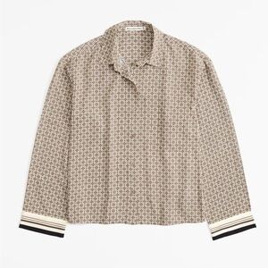 Abercrombie Brown and Cream Patterned Long Button Up Shirt